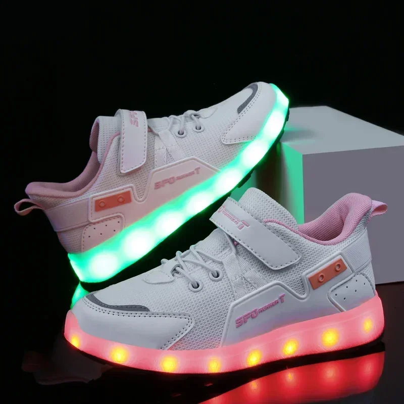 남아 여아 LED 스니커즈 부츠, 어린이 유령 산책, USB 충전 스케이트 디자이너 신발, 반짝이는 스니커즈 신발