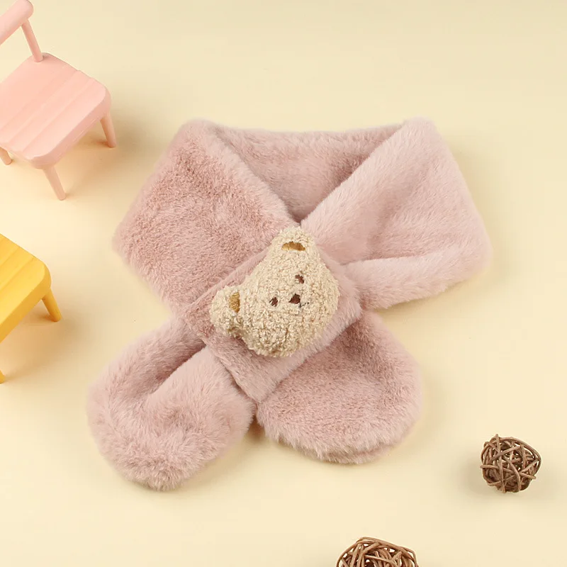 Cartoon Winter Baby Scarf Cute Bear Plush Scarves for Kids Boys Girls Korean Solid Color Children Warm Neckerchief