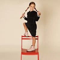 AA-velour hooded set tired dress with hooded lining striped shirt and baby footie romper ribbed family clothing dress for girls 4