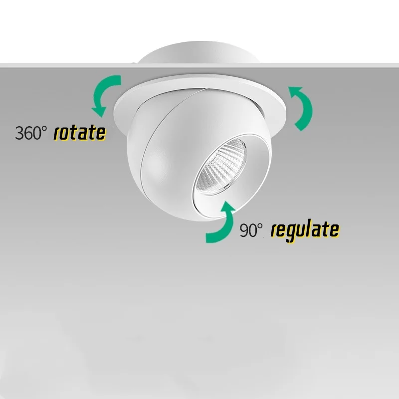Recessed Circular Anti-glare COB spotlights Dimmable 7W 12W 15W 360&deg; White Black aluminum Rotation AC85-265V Interior lighting