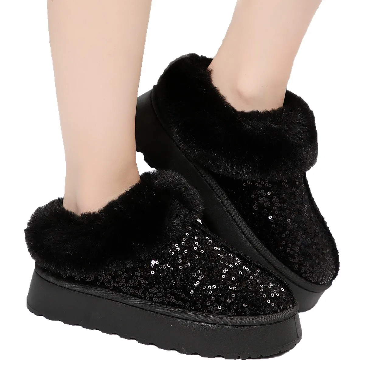 Thick Bottom Warm Snow Boots 2026 Women Winter Thickened Warm Sequin Cotton Shoes Comfortable Outdoor Casual Fur Shoes