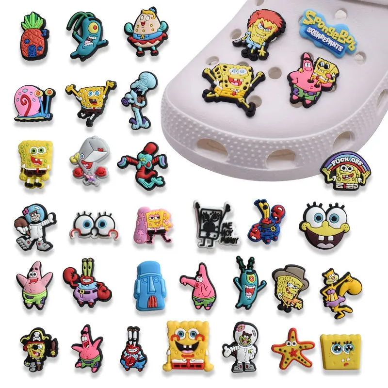 

Shoe Charms 1pcs Cartoon SpongeBob SquarePants Shoes Accessories DIY Shoe Decoration PVC For Clog Garden Sandal Kids X-mas Gifts