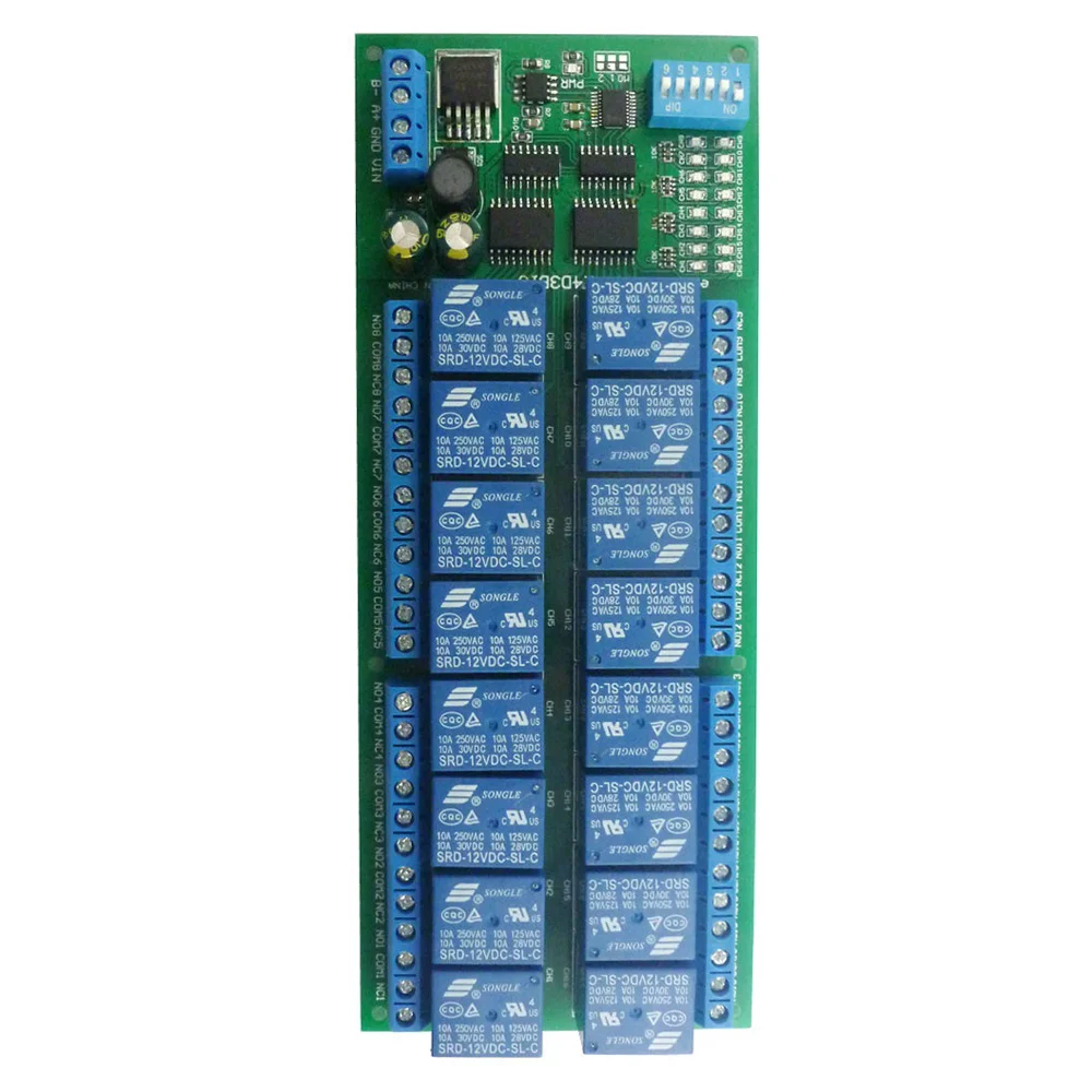 

DC 12V 16 Channel Din35 C45 DIN Rail RS485 Relay Modbus RTU Protocol Remote Control PLC Expansion Board for PTZ Camera Motor Led