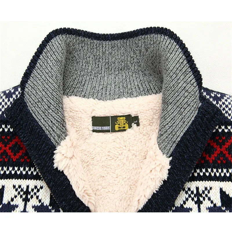 2021 Winter Sweater Male Thicken Fleece Men Cardigan Cotton Knitted Jacquard Men's Sweater coat Size S -3XL 3