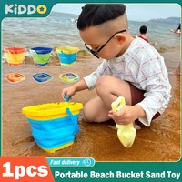 Portable Beach Bucket Sand Toy Foldable Collapsible Multi Purpose Silicone Pail Portable Beach Bucket Sand Toy No shovel 3 Color 1