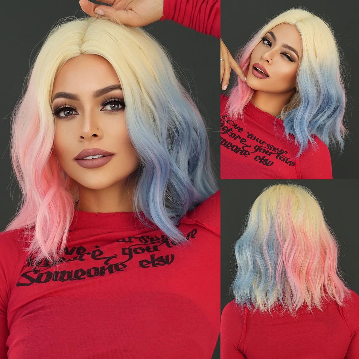 NAMM Costume Wig Blonde Wigs Gradient Pink Blue For Women Daily Party Synthetic Wave Hair Wig for Girls Halloween Cosplay дезодорант mon platin blue wave 80 мл