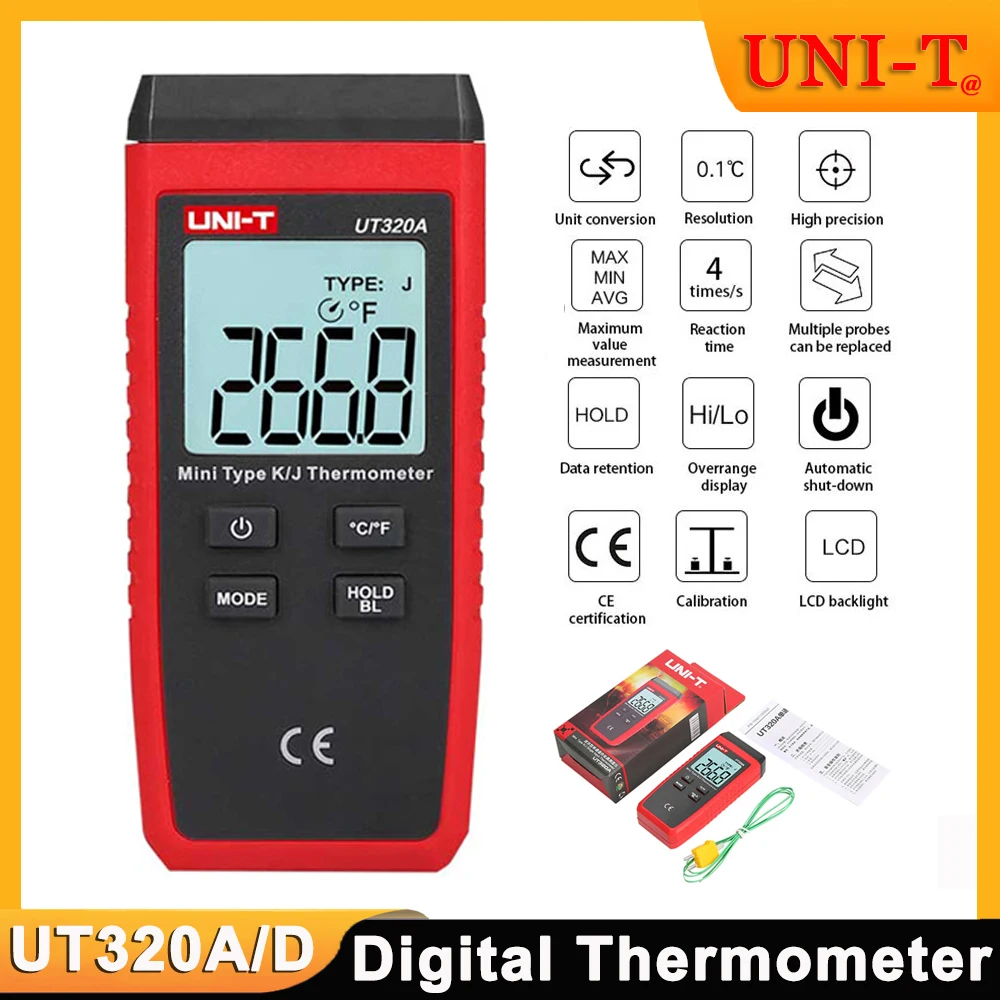 

UNI-T UT320A UT320D Mini Digital Thermometer Dual K/J Type Thermocouple Thermometer High Temperature Tester Meter -50℃ to 1200℃