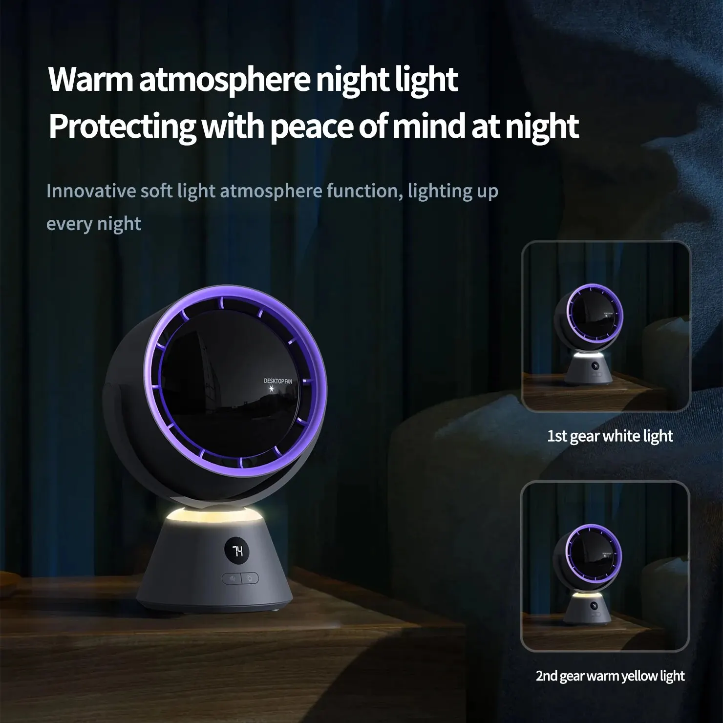 2024 New Desktop Digital Display Electric Fan for Home, Silent Atmosphere, Night Light, Small Fan, Office, High Speed Turbo Fan