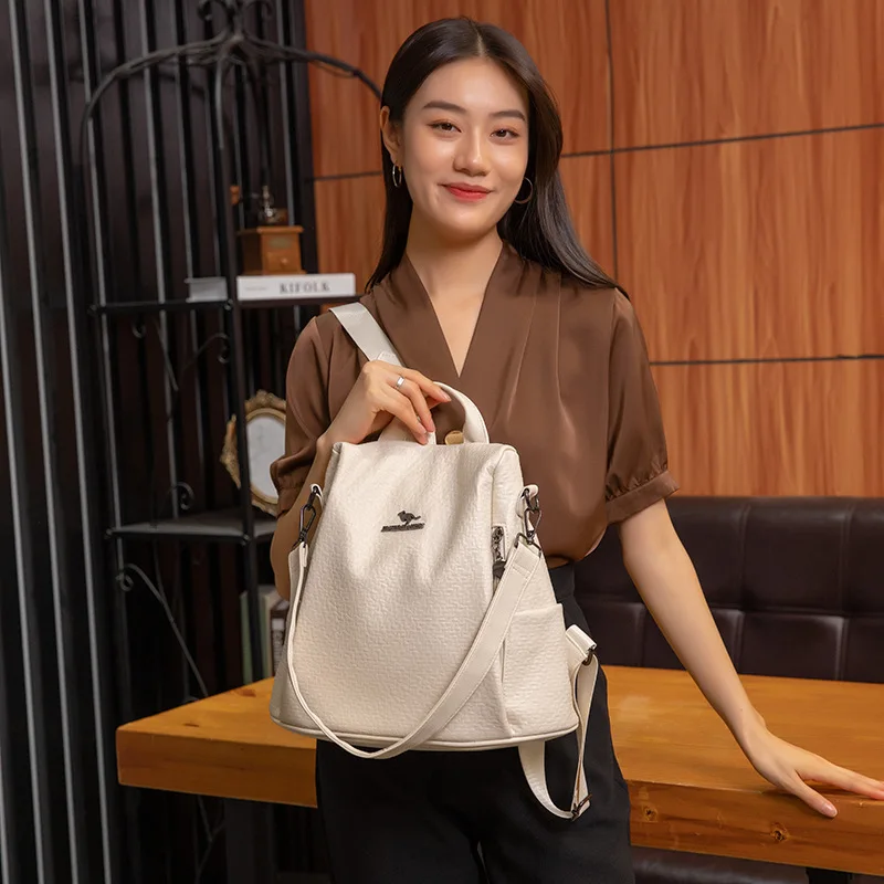 Fashiona Simple Women's Backpack Vintage Leather Travel Backpack Waterproof Feminina School Bag Large Capacity Shoulder Bag