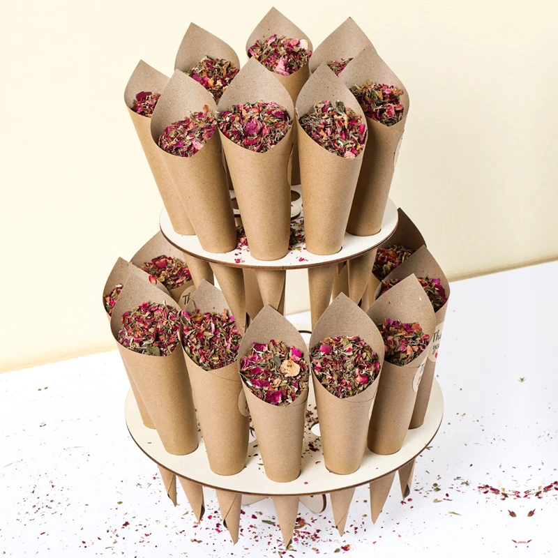 Description Picture 4 of itemKraft Paper Wedding Confetti Cone Frame Tray Rustic Wedding Decoration Confetti Cones Stand Box DIY Holder Support Party Favor