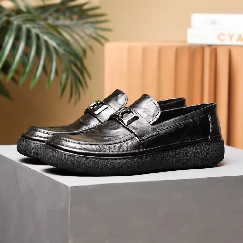 Men's shoes, leggings, soft leather, business casual, leather, work wear, round head, style, Bullock