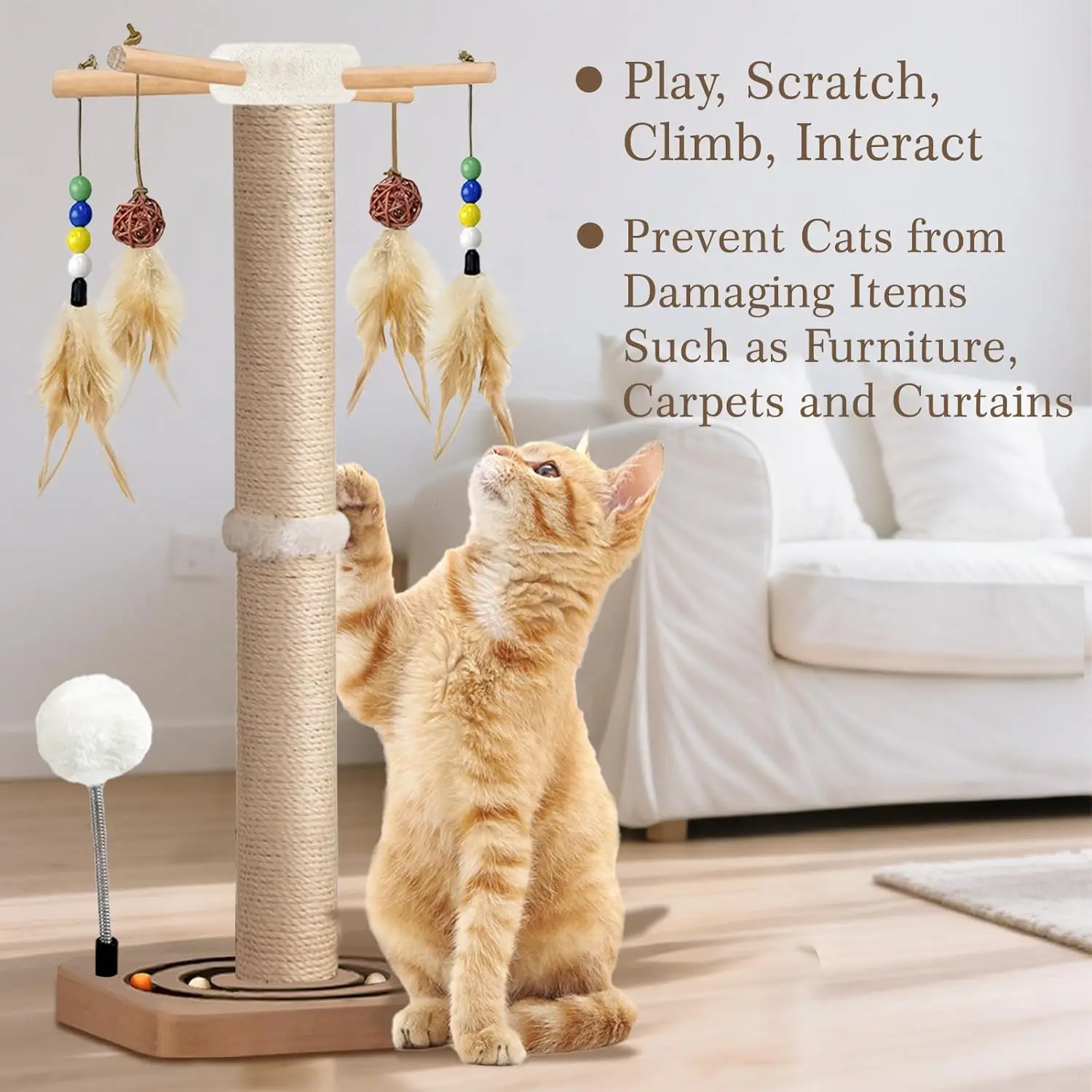 Cat scratching post with sisal and hanging toys - image 4