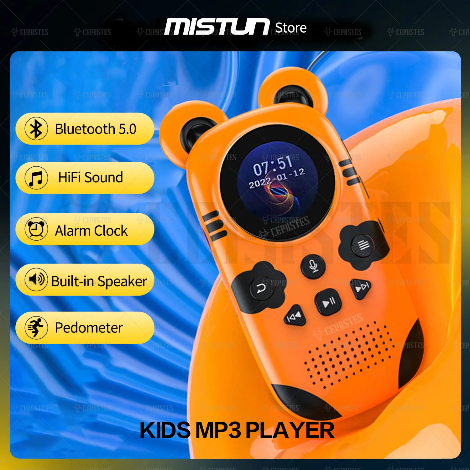 Lettore Mp3 Portatile Di Musica Per Bambini Dei Cartoni Animati Con Altoparlante Bluetooth5.0/Fm/Registratore/Sveglia/Cronometro/Pedometro Supporto Fi