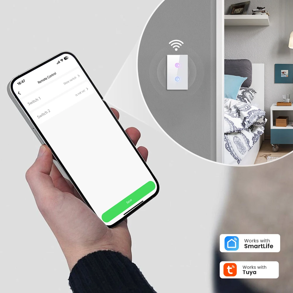 Smart WiFi Touch Switch No Neutral Wire Required Smart Home 1/2/3 Gang Light Swi