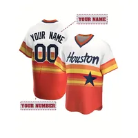 Customized Name And Number Men's Embroidery Baseball Jersey Houston Rainbow V-Neck Personalized Short Sleeve Down Shirts 1