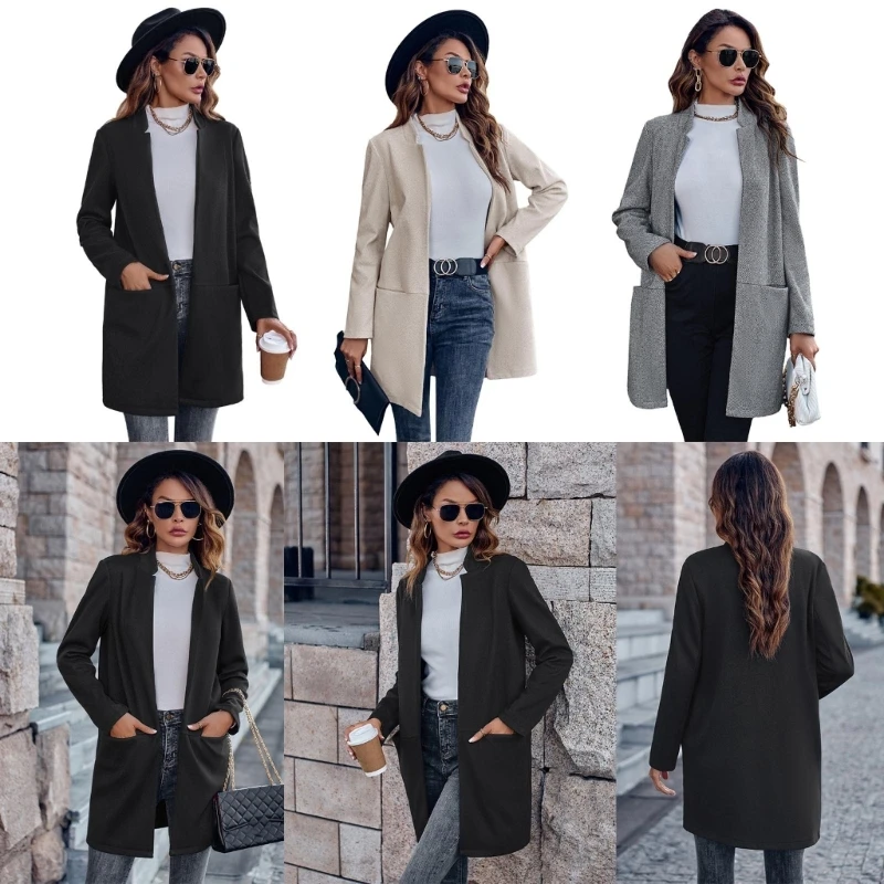 

Women Long Sleeve Open Front Cardigan Jackets Casual Business Long Jackets Coat