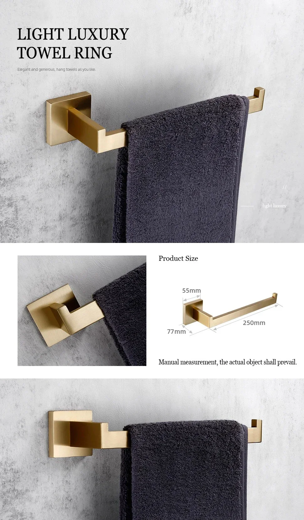 Description Picture 4 of itemBrushed Gold Towel Rack Towel Bar Toilet Paper Holder Toilet Brush Holder Towel Ring 304 stainless steel Bathroom Hardware Set