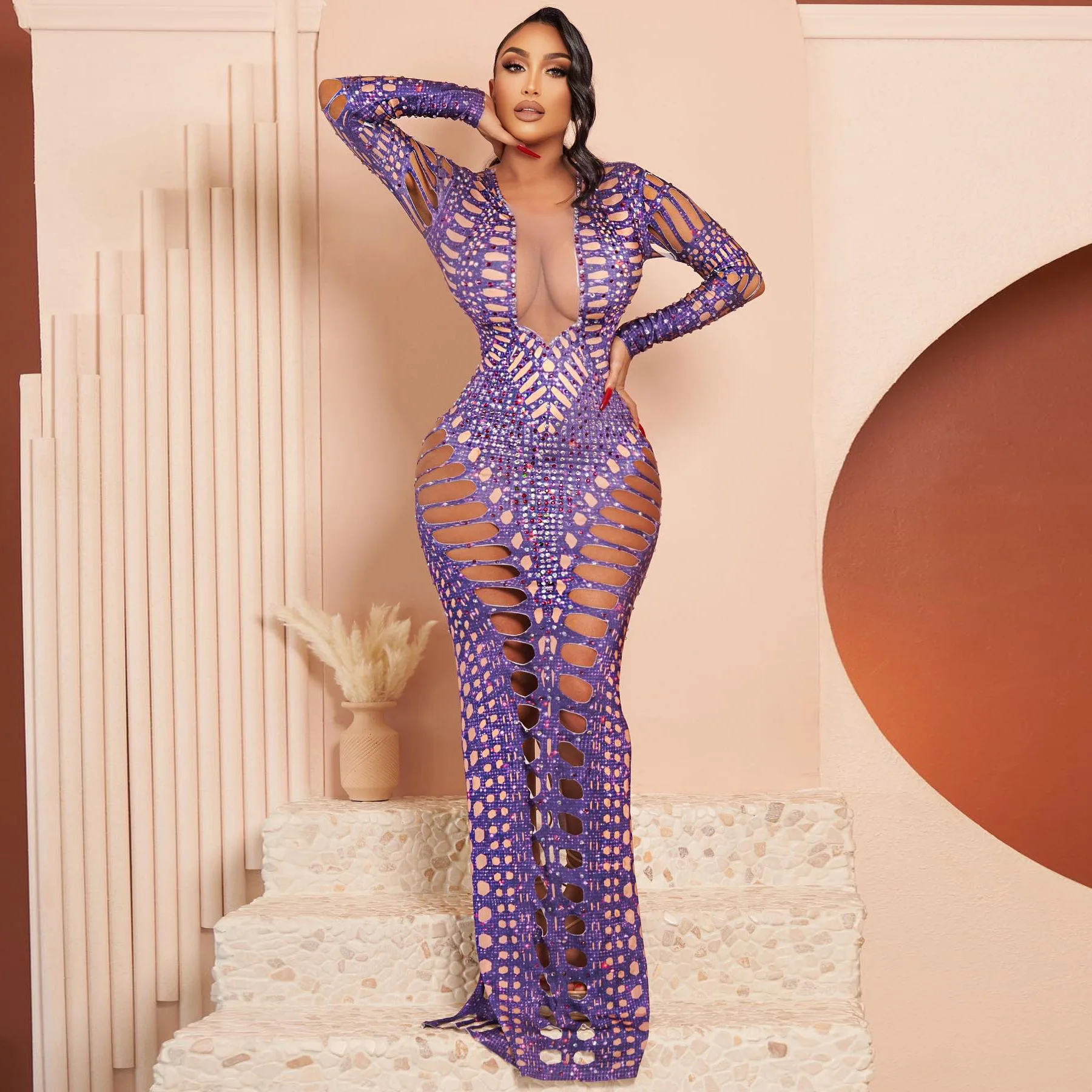 

Summer Swimwear Women Maxi Skirt Dress Ladies Swim Cover Up For 2023 Tunic Sexy Hot Drill Hole Tight Package Hip Printed Dresses