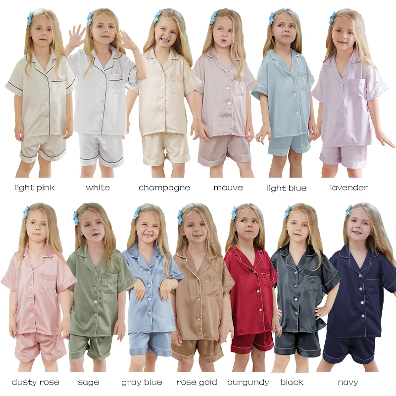 

Flower Girl Silk Pajamas Boy Kids Set Nightgown for Kids Pajamas Short Sleeve Pyjamas with Shorts Satin Pijamas Set Summer