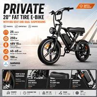 OBX-G60 Vélo électrique à pneus larges de 20 pouces pour adultes, vélo électrique 250W avec batterie amovible 48V 15Ah, Shimano 7 vitesses, suspension avant et arrière, freins à disque hydrauliques, grand siège confortable, autonomie de 45-65 km, vélo électrique tout-terrain City Cruiser noir 4