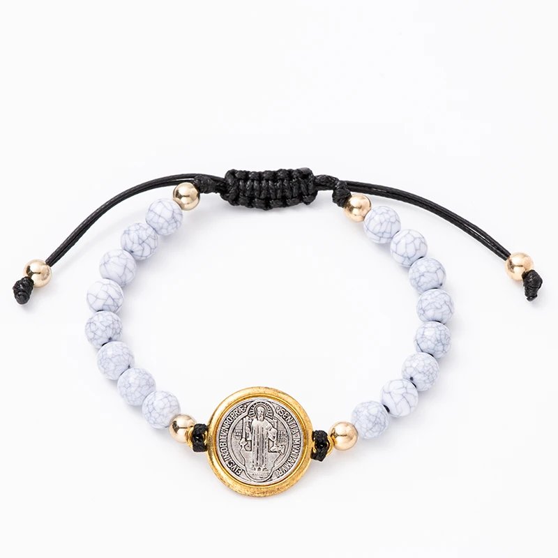 Vintage Saint Benedict Medal Cross Charm Gold/Silver Color Religious Weave Bracelet Catholic Medals Bracelet Pulsera Catolica