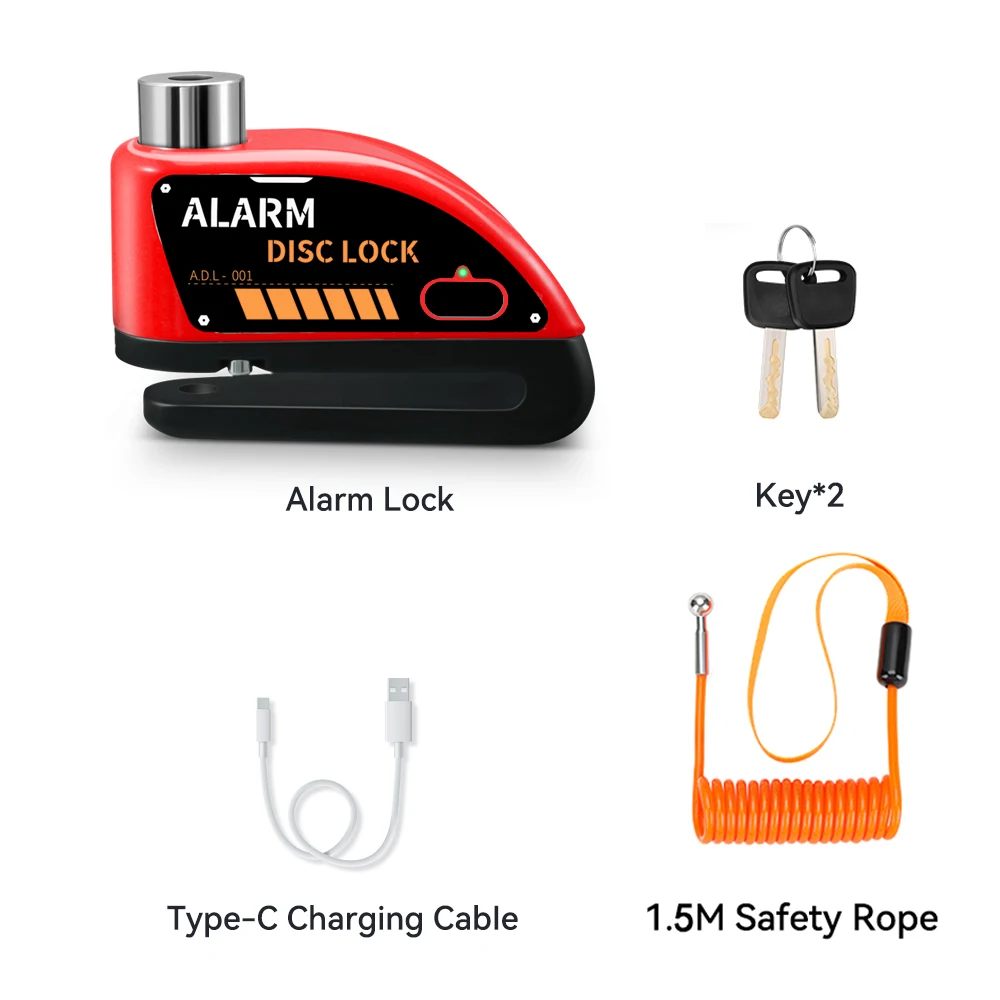 Rechargeable Waterproof 120dB Loud Motorcycle Anti-Theft Alarm Disc Brake Lock