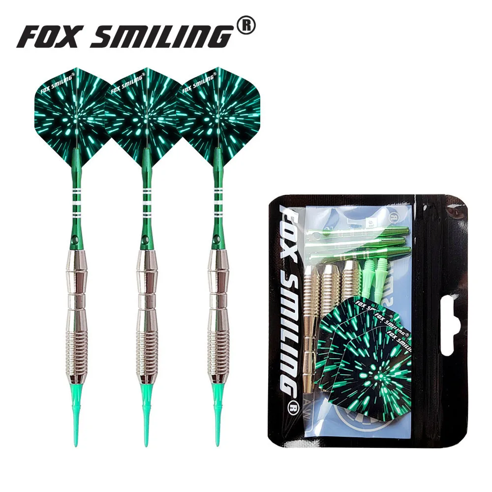 Fox Smiling 3PCS 18g Professional Iron Soft Tip Darts With Aluminum Shaft Silver Colorful Blue Red Green Yellow