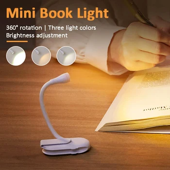 휴대용 미니 LED 책 조명, 유연한 360 ° 클립 야간 조명, USB 충전식, 3 가지 모드 독서 램프, 여행 침실 책, 1-2 개