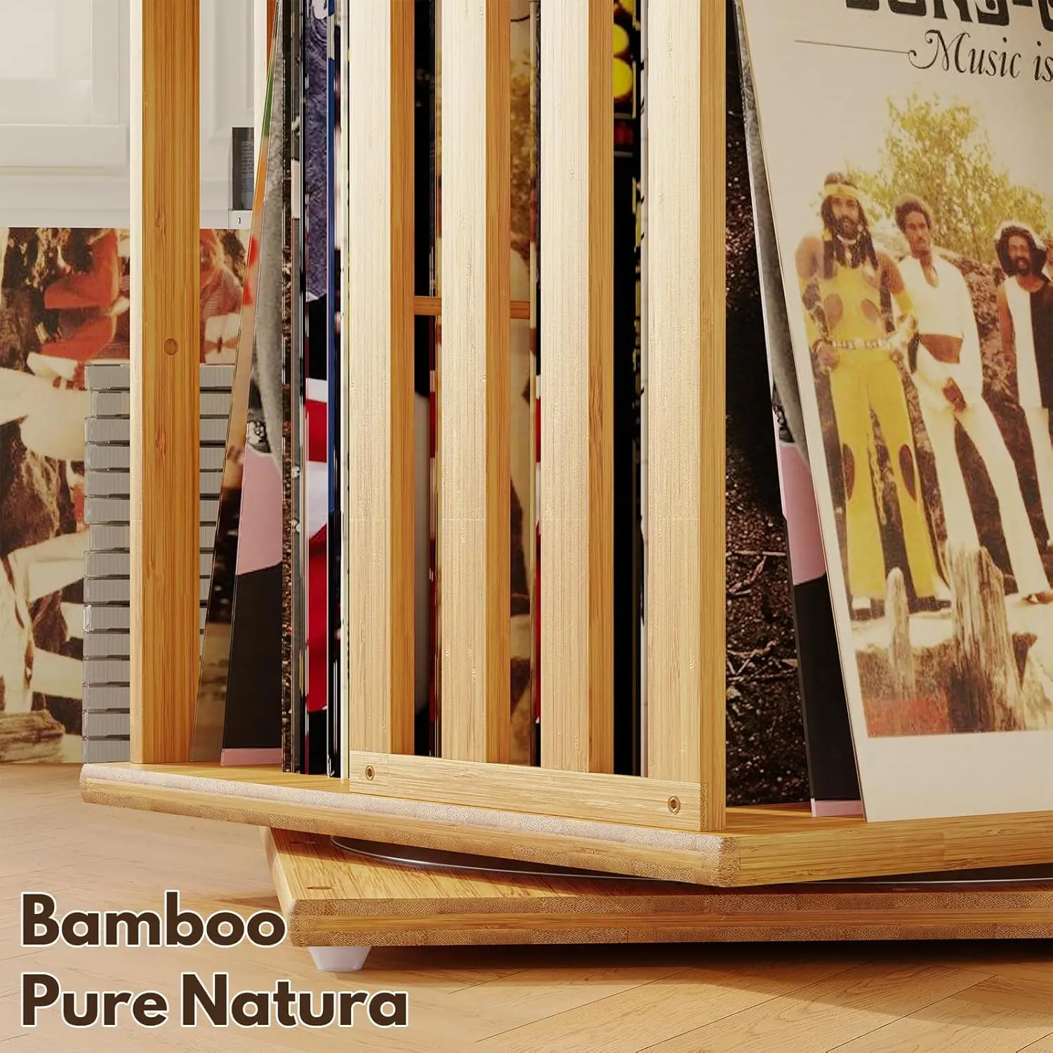 360° Rotating Bamboo CD/DVD Shelf - 6-Tier Space-Saving Media Storage Cabinet for Movies, Organizer with Super Compact Design