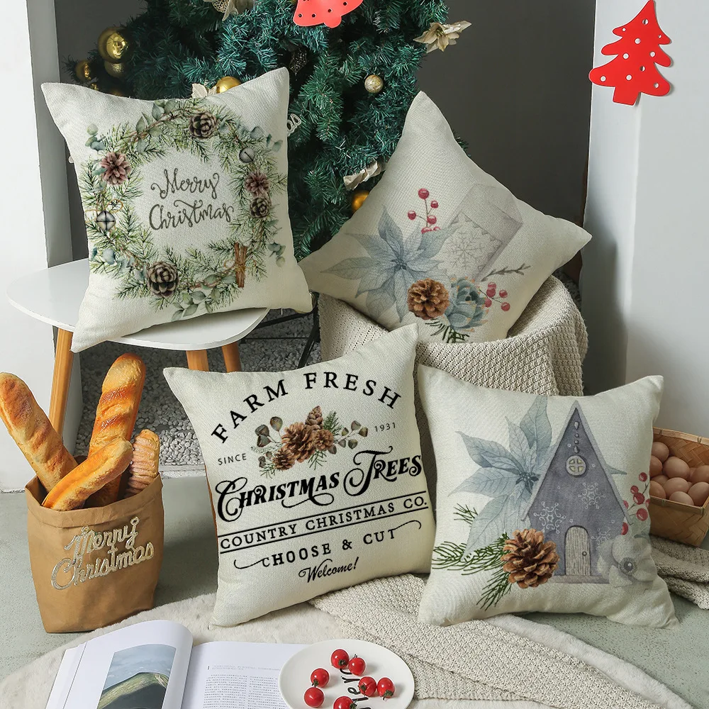 

Snowman Christmas Pillow Case Garland Flower Bird Pillow Cover 2023 Xmas Art Alphabet Cushion Cover 45x45 Garden Chair B0342G