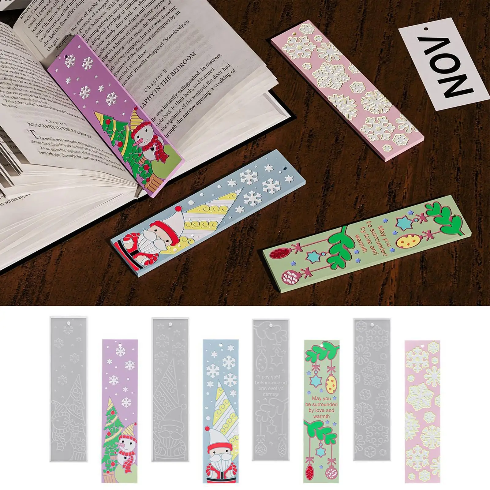 Book Mark Resin Molds 4 Pieces Christmas Snowman Epoxy Casting Molds Non-Stick Home Decor For Shelf Door Window Classroom Office