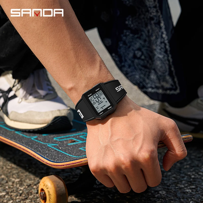 SANDA Brand Men's Digital Watch Chronograph Sport Electronic Bracelet 50M Waterproof Men Wristwatch Alarm Clock Mens Watches 6