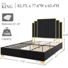 King Size Platform Bed Frame, 65" Velvet Upholstered Bed with Gold Trim Headboard/Wooden Slats/No Box Spring Needed/Black 2