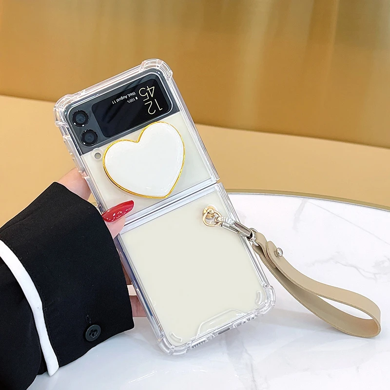 Z Flip 3 Funda Custodia Per Samsung Galaxy Z Flip 3 Z Flip 2 Love Staffa Cinturino A Mano Coque Protezione Custodia Per Telefono Cover Z Flip 3