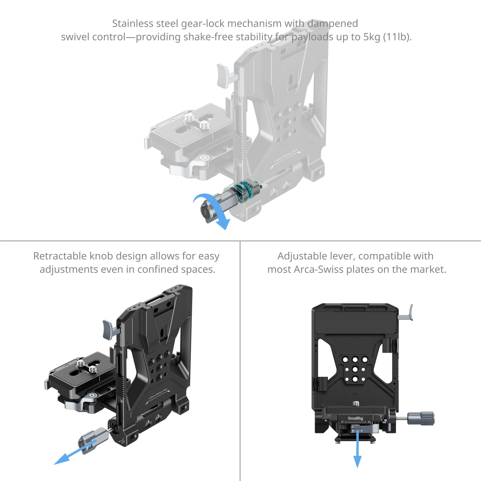SmallRig V-Mount Batteriehalterungsplatten-Kit Pro für Sony für Canon für DSLR-Kamera mit Arca-Swiss-Platte LCD-Bildschirm-Schutzhalterung – Detail 25
