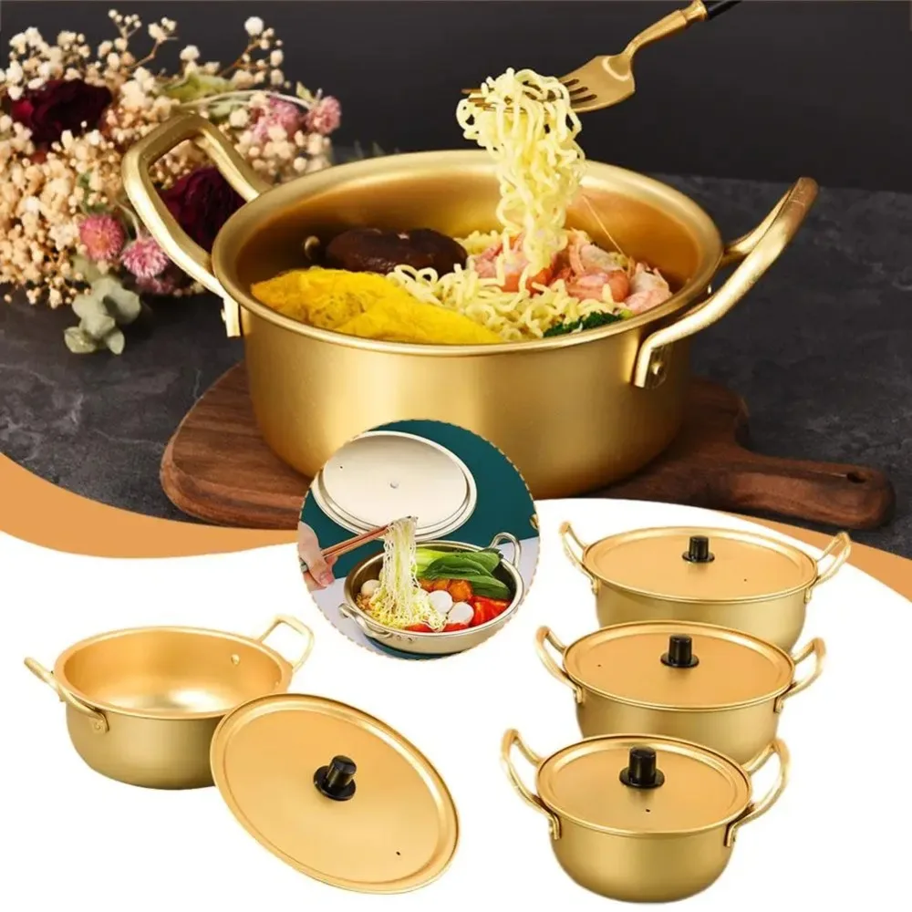 Gold Ramen Noodle Pot Aluminum Easy To Clean Soup Hot Pot Universal Double Ears with Lid Noodle Cooking Induction Cooker Gas