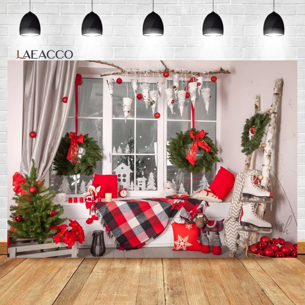 

Laeacco Winter Christmas Backdrop Interior Room Xmas Tree Gifts Ornaments Baby Shower Birthday Portrait Photography Background
