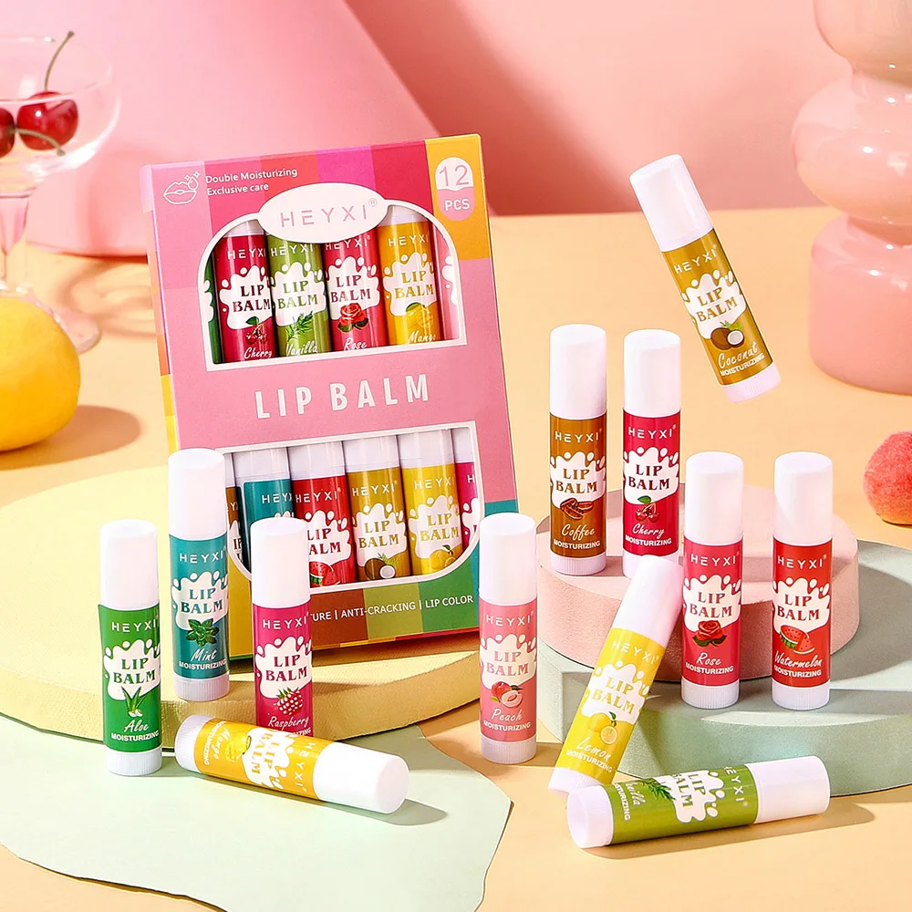 6/12Pcs Lip Balm Set Fruit Flavored 12Flavors Natural Lip Balm for Dry Cracked Lips Long Lasting Lip Care Products 4