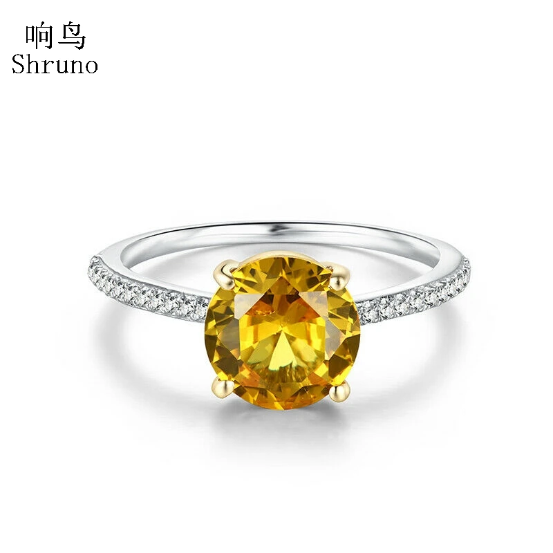 

Shruno Solid 14K White Gold & Yellow Gold Round 2.5ct Citrine Diamonds Engagement Wedding Women Fine Jewelry Diamonds Ring Gift