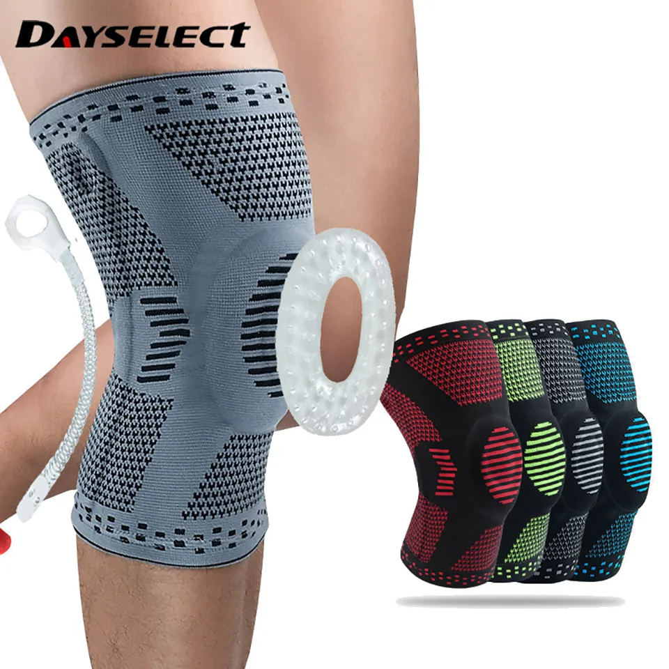 

Sports Compression Knee Support Brace Patella Protector Knitted Silicone Spring Leg Pads for Cycling Running Basketball Football
