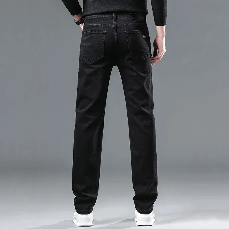 Fashion Men Straight Leg Jeans Man's Casual Black Streetwear Denim Trousers Male Cool Solid Simple Slim Fit Cheap Denim Pants 3