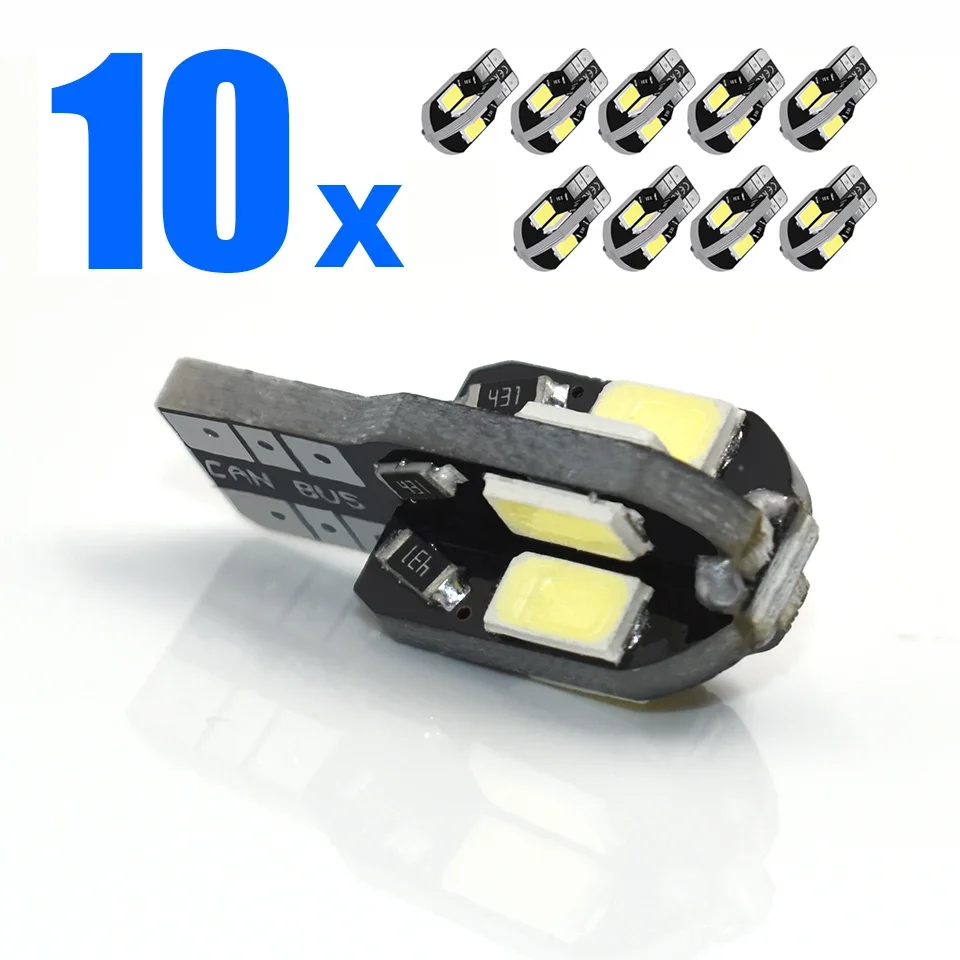 

10x W5W LED T10 Canbus автомобильные аксессуары 8SMD лампа для авто лампа с клиновидным цоколем купольная дверь багажник номерной знак лампа DRL Белый DC12V