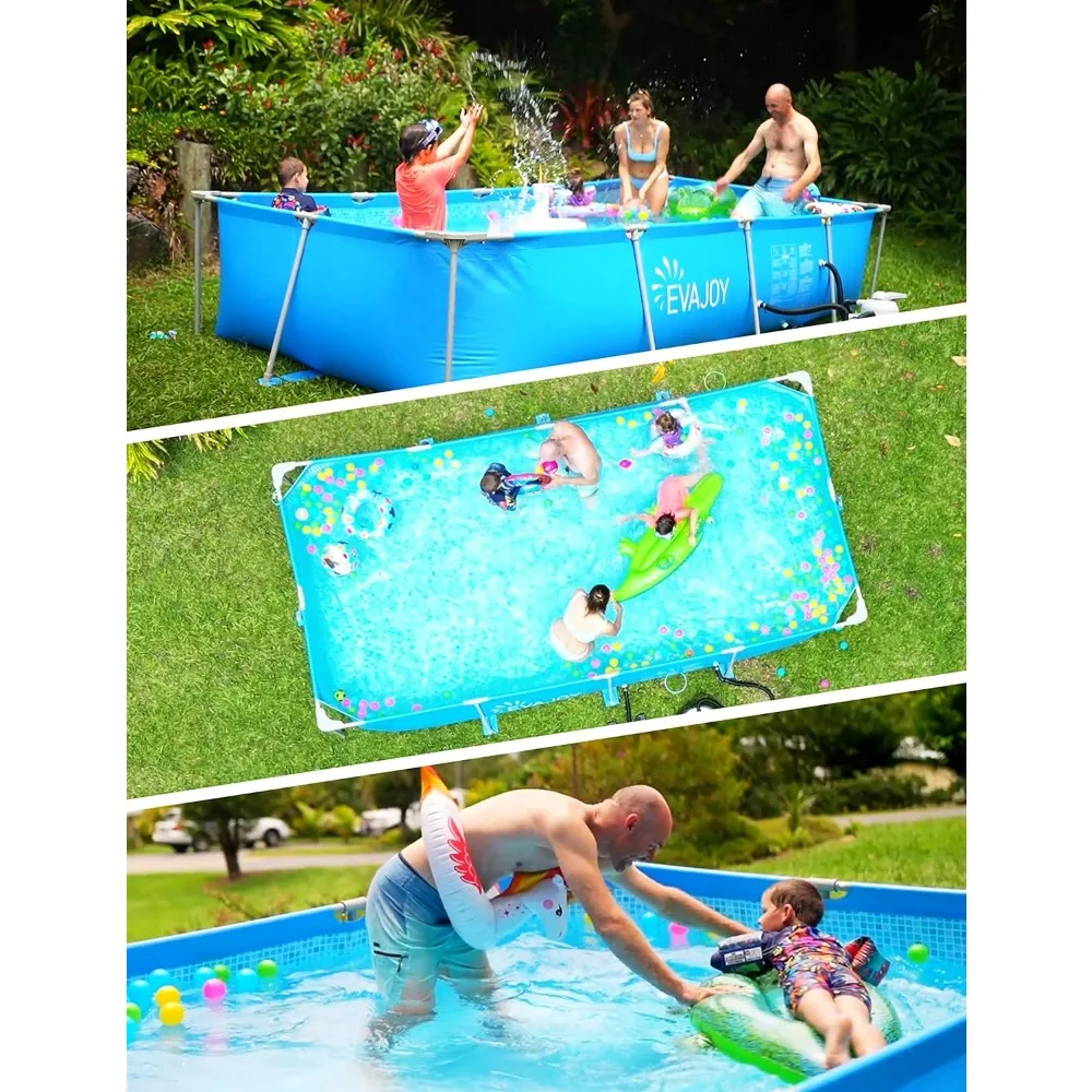 14ft x 7ft x 33in Metal Frame Swimming Pool, Outdoor Rectangular Above-Ground Pool with Steel Frame, Heavy-Duty PVC