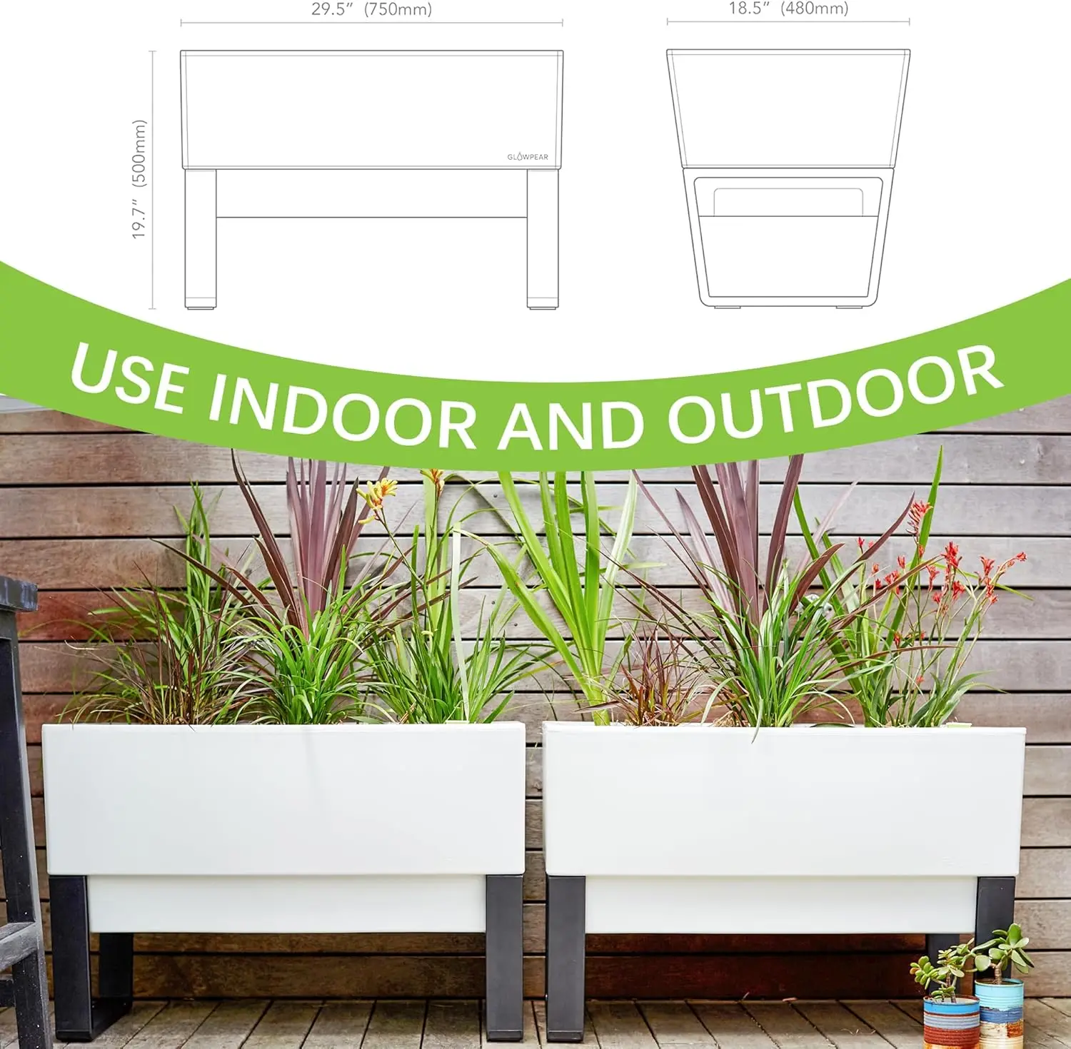 Self-Watering Planter Box - 29.5" (White) 5
