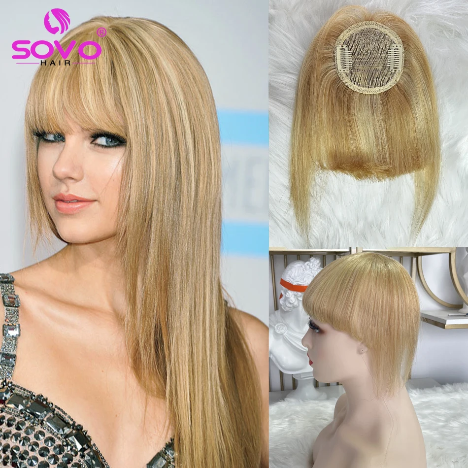Human Hair Bangs Clip In Blunt Cut Fringe OverHead Wispy Air Bang 2 Clips Hair Topper Extensions 8.5x7.5cm human hair bangs