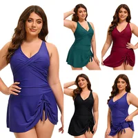 Womens One Piece Swimsuit Tummy Control Bathing Suit Solid  Swimwear Tie Knot 2025 Swim Dress Plus Size XL-5XL