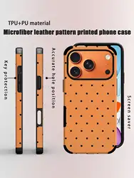 Black and White Polka Dot Ultrafiber Leather Flexible Phone Case - Shockproof & Scratch - Resistant - iPhone 15 Plus (Orange)