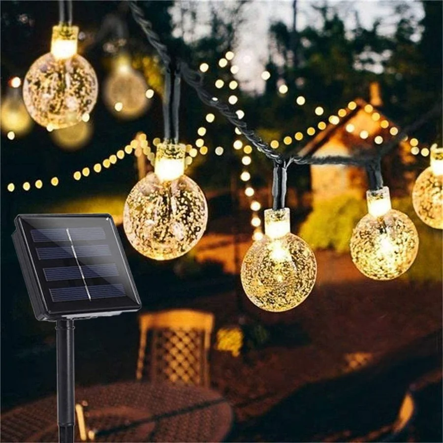 7M 50LEDs Solar String Lights Outdoor Waterproof Crystal Ball Bulb Fairy Lights Garland for Christmas Party Garden Patio Decor