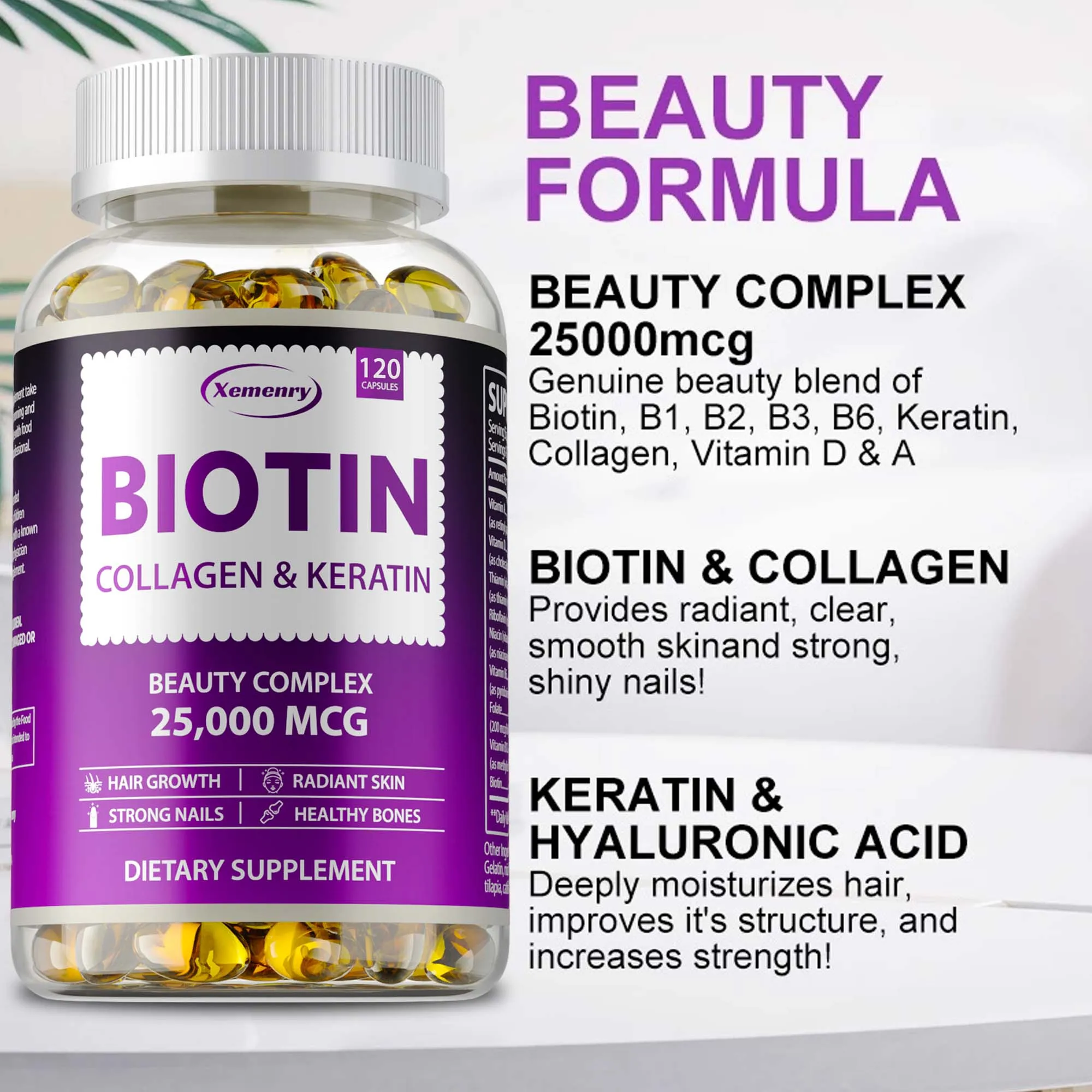 Biotin Collagen and Keratin Supplement - Support Healthy Hair, Strong Nails and Radiant Skin - Hair Growth for Men and Women - Image 4