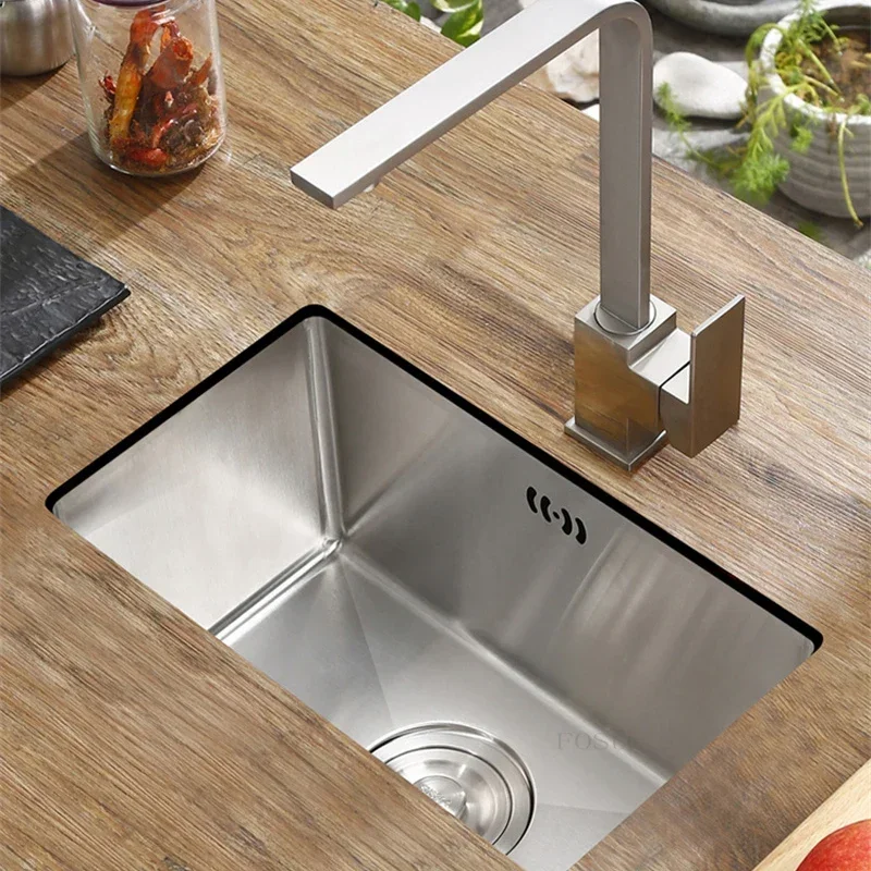 Stainless Steel Kitchen Sinks SUS304 Sink Household Handmade Single Slot Wash Basin Mini Bar Balcony Basin Under Counter